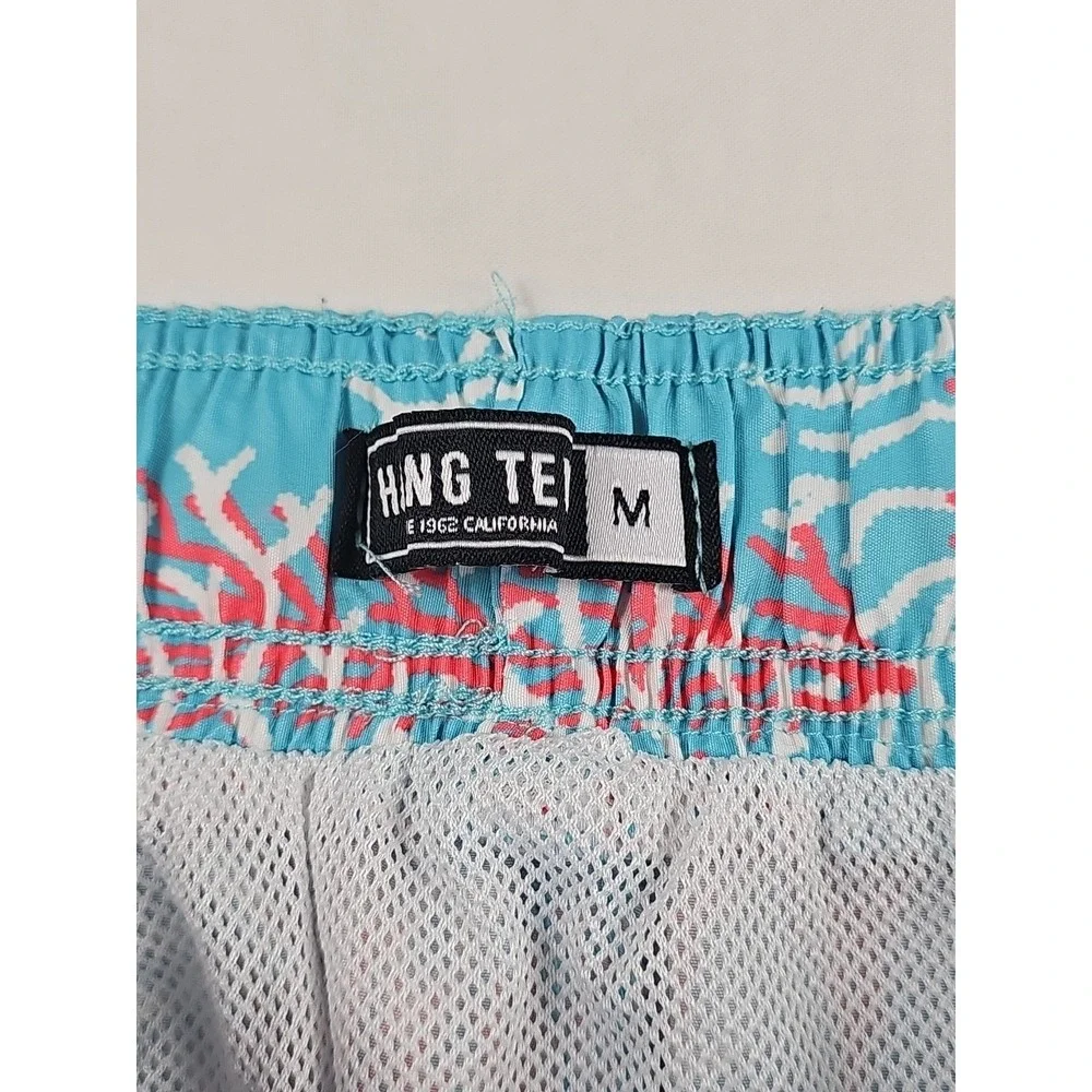 Hang Ten Men's M‎ Swim Trunks Coral Reef Blue Pink Elastic Waist Drawstring